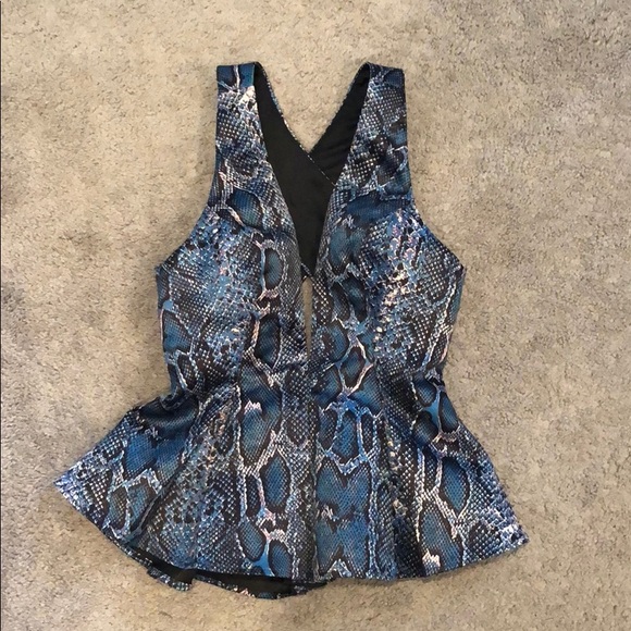 Peplum Blue SnakeSkin top - Picture 1 of 4
